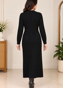 Chic Ribbed Mock Neck Midi Dress
