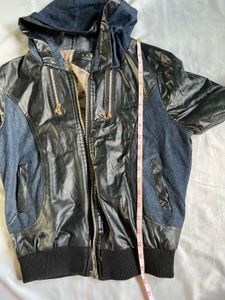 Stylish Denim &amp; Leather Look Bomber Jacket