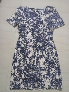 Blue Floral Print Mini Dress with Side Slit