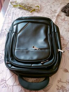 Black Faux Leather laptop Backpack