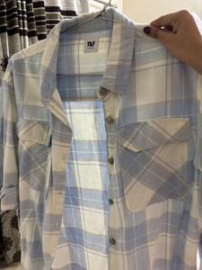 Light Blue Plaid Button-Up Shirt