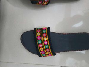 Embroidered Mirror Work Flat Sandals (New)