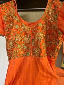 Elegant Orange Embroidered Anarkali