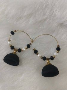 Elegant Black Tassel Hoop Earrings