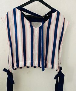 Striped Cropped Top with Tie-Up Sides
