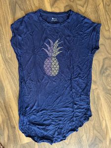 Navy Blue T-Shirt/Dress with Pineapple Graphic