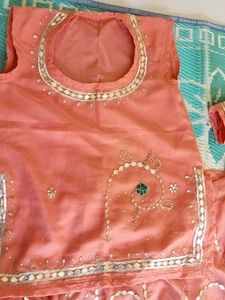 Peach Embroidered Lehenga Choli Set