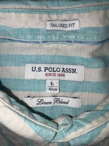 U.S.P.A striped Linen blend tailored fit shirt