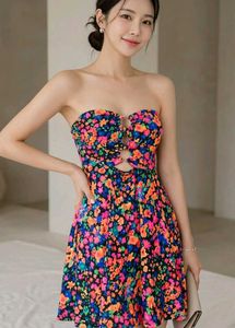Vibrant Floral Strapless Mini Dress