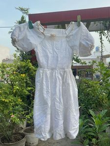 White Puff Sleeve Embroidered Dress
