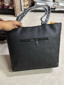 Chic Black Textured Tote Handbag