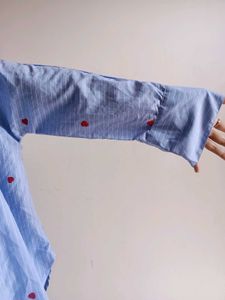 Blue Striped Shirt with Red Accents