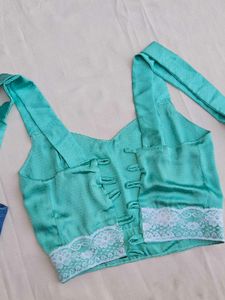 Teal Lace Trim Crop Top