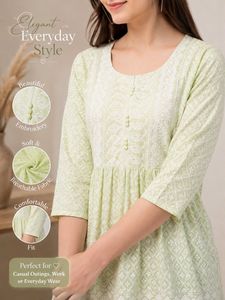 Light Green Printed Kurta with Lace