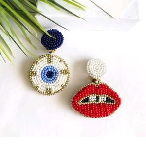 Unique Beaded Evil Eye & Lips Dangle Earrings🧿👄