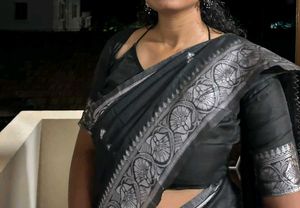 Elegant Black Saree with Silver Border