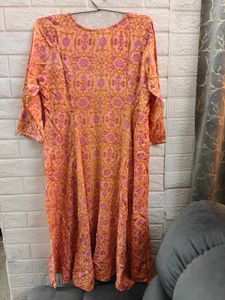 Peach Floral front open anarkali Kurta