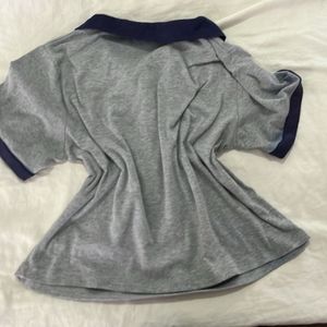 Grey cute crop top with Navy Trim