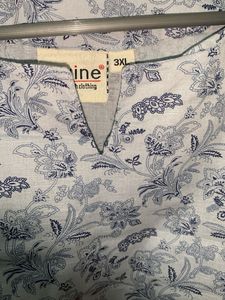 Blue Floral Print Cotton Kurta