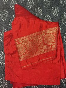 Red Banarasi Silk Saree with Blouse