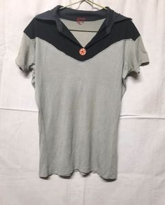 Girl's Korean Green Top Black Collar Casual Tshirt