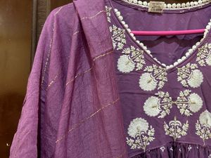 Georgous Purple Anarkali Type Kurthi Set