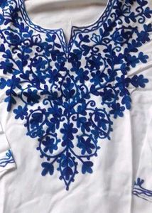 Embroidered White And Blue Short Kurti 🤍💙