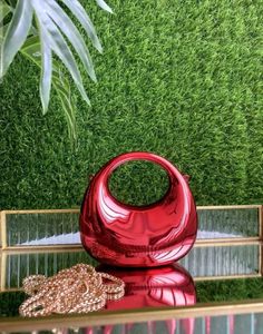 Red Metallic Circle Handle Bag