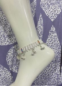 Silver Anklet with Colorful Beads