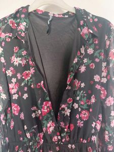 Floral Printed Full Sleeve Buttoned A Line Dress.
