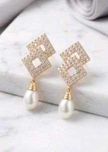 Dazzling Geometric Pearl Drop Earrings