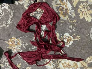 Maroon Satin Bikini Set
