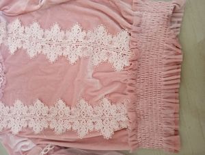 Baby Pink Velvet Puff Sleeve Partywear Top