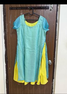 Embroidered Teal Kurta with Yellow Accents