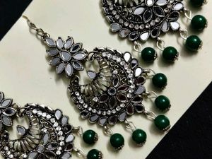 Oxidized Silver Mirror Work Earring Set