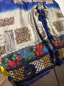 Blue & White Printed Saree