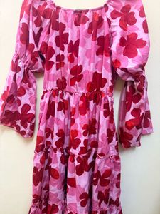 Chic Pink Floral Tiered Dress