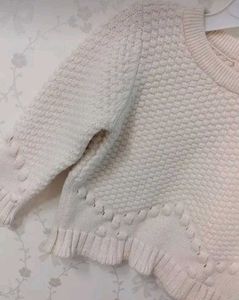 Cream Knit Sweater with Pom Poms