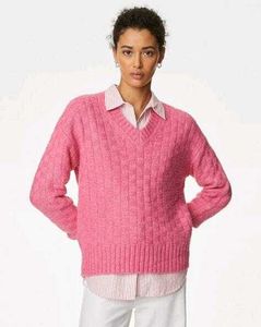 M&S Collection Soft Pink Fuzzy V-Neck Sweater