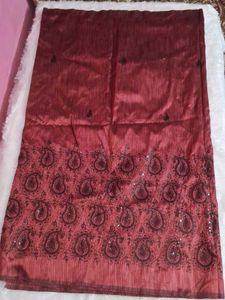 Maroon Saree with Paisley Border without blouse