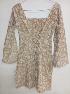 Beige Floral Print Kurta