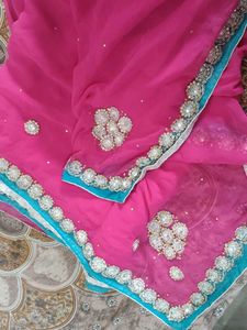 Stunning Pink Embroidered  handwork Saree