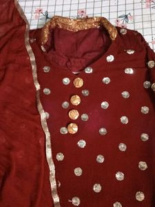 Maroon Ethnic Kurti Set with Dupatta