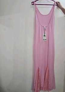 Elegant Pink Maxi Dress with Lace Accents