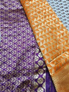 Orange &amp; Purple Saree with Gold Work