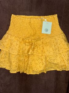 Yellow Eyelet Ruffle Mini Skort