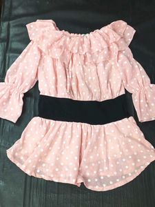 Chic Pink Polka Dot Off-Shoulder Top