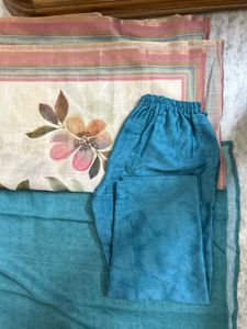 Beautiful Teal Kurta Set with Floral Dupatta