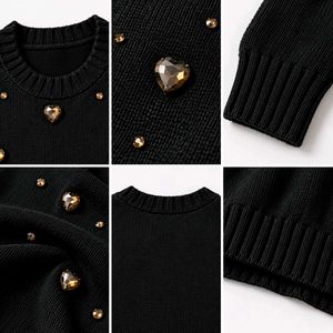 EMBELLISHED BLACK KNIT SWEATER — STUDDED DETAIL