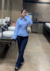 Blue Striped Button-Up fitted Shirt